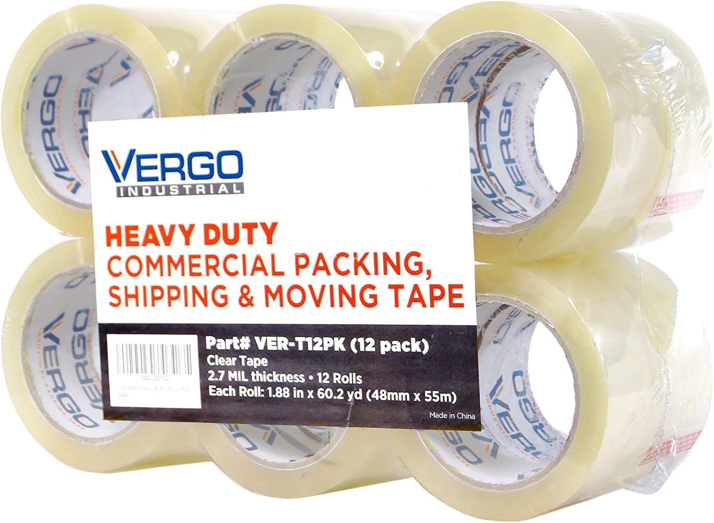 Vergo Industrial Heavy Duty Clear Packing Tape 2.7mil for Moving Packaging Shipping and Office (6 Pack) : Office Products