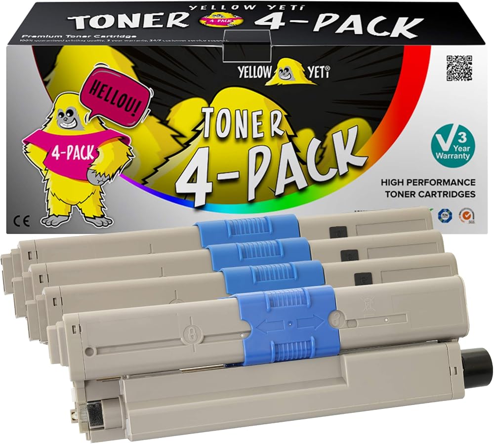 YELLOW YETI 4PK Toner for Oki C310dn C330dn C331dn C510dn C511dn C530dn C531dn