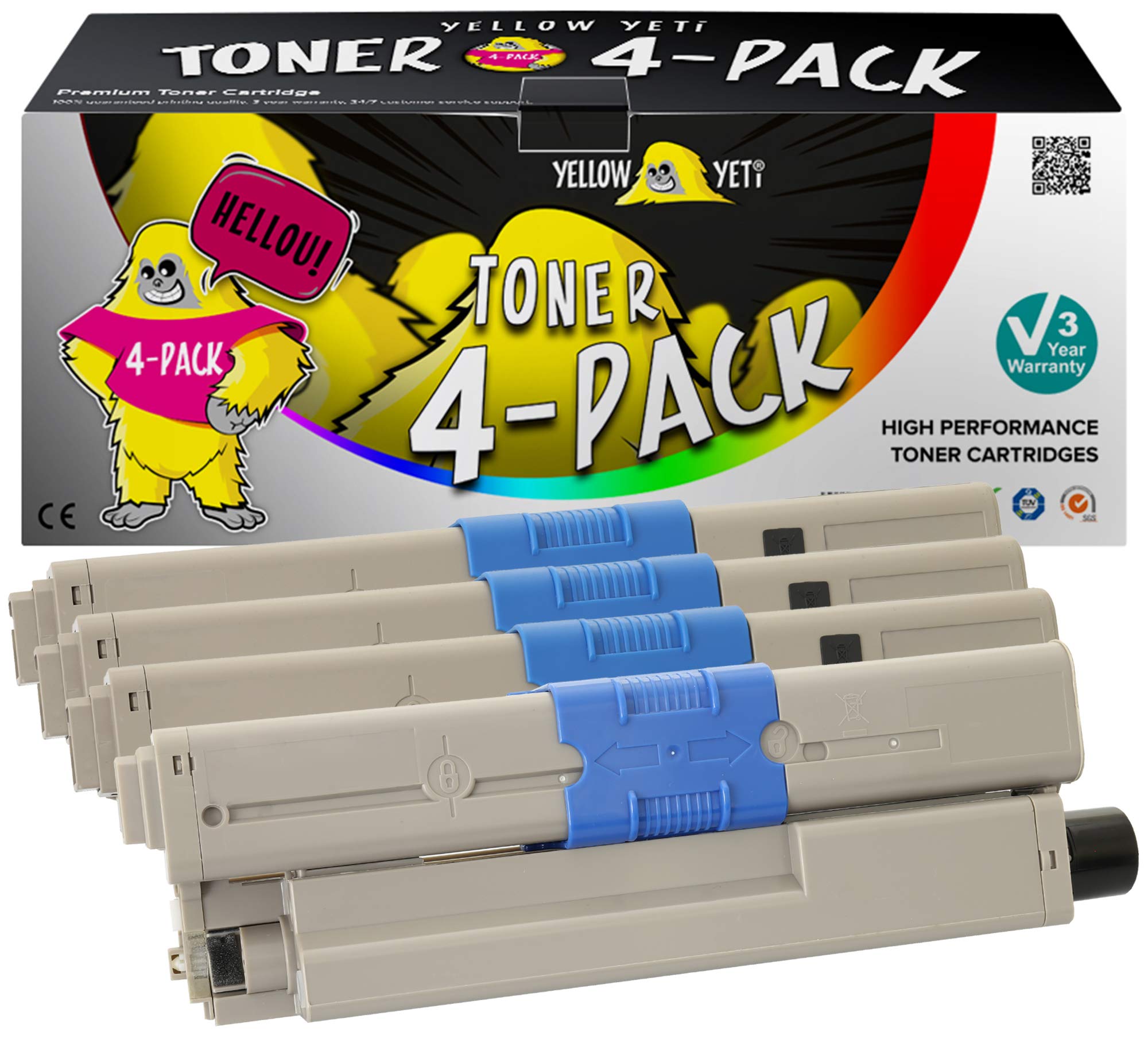 YELLOW YETI 4 Pack Compatible Toner Cartridges for use with Oki C310dn C330dn C331dn C510dn C511dn C530dn C531dn MC351 MC352dn MC361dn MC362dn MC561dn MC562dn MC562dnw MC562w