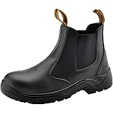 Mens Work Boots Steel Toe Chelsea Safety Boots Cow Leather Waterproof Lightweight Working Shoes