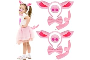 WILLBOND 8 Pieces Pig Costume Set, include Pig Ear Headband, Faux Pig Nose, Bow Tie and Tails for Halloween Theme Party Supplies