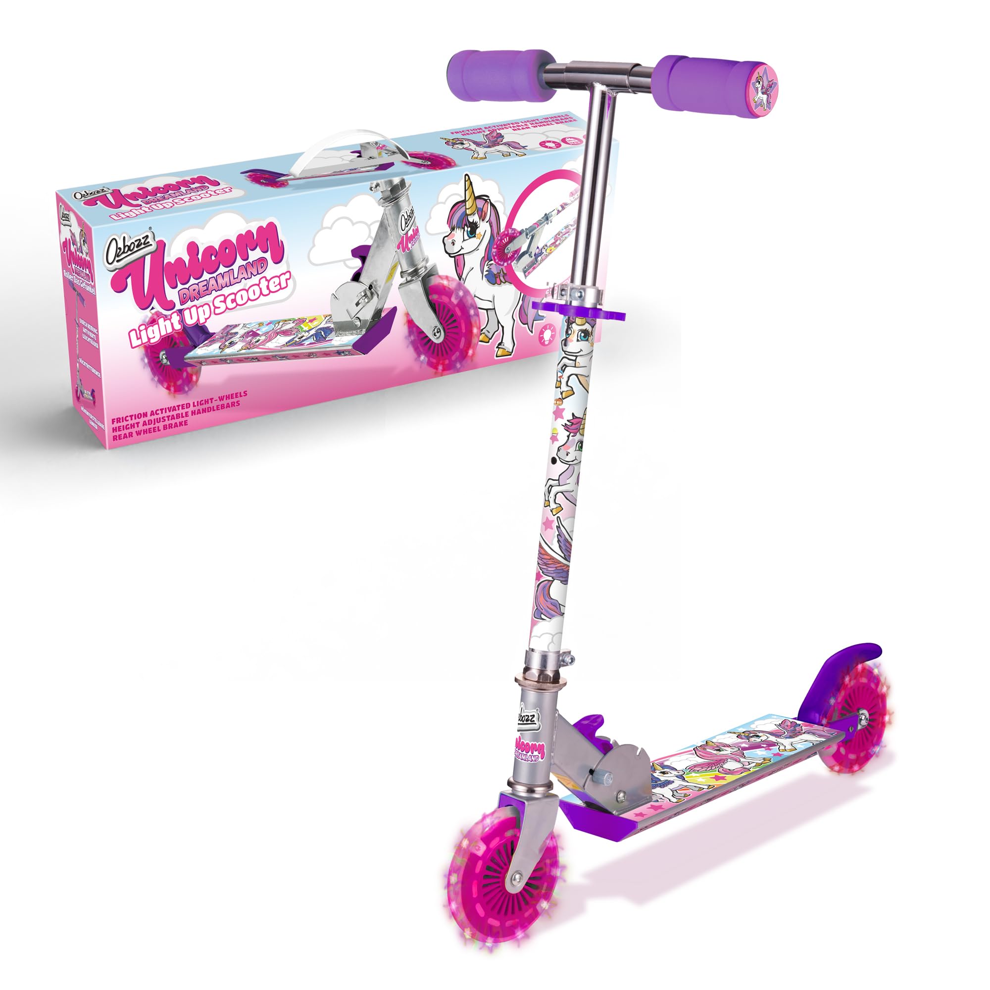 Ozbozz Unicorn Scooter with 2 Light UP Wheels
