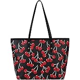 LAIQIAN Cherry Tote Bag for Women Bow Shoulder Tote Handbag Faux Leather Top Handle Bag for Work/Travel 2025