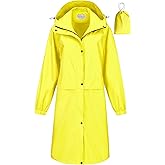 CREATMO US Women's Long Waterproof Rain Coats Lightweight Rain Jacket Packable Windbreaker with Removable Hood
