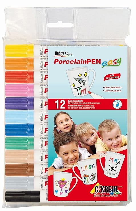 Kreul 16350 - PorcelainPen easy, mit formstabiler Pinselspitze, zum Bemalen und Verzieren von Glas, Porzellan und glasierter 