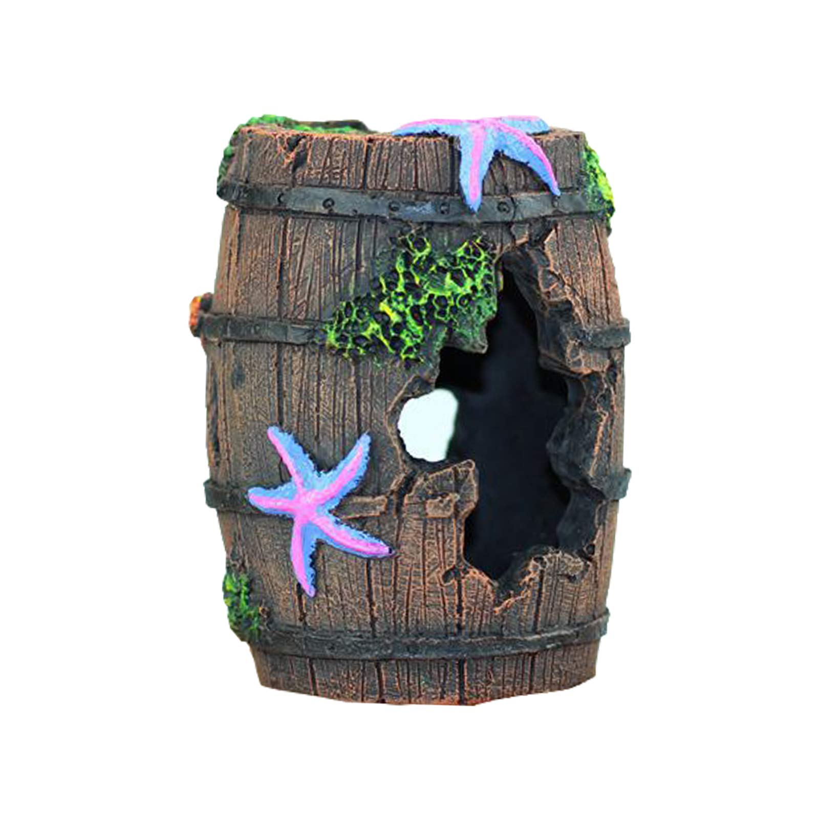 FuninCrea Fish Tank Cave Decor,Aquarium Broken Barrel Cave Decor, Fish Tank Mountain Cave Ornaments for Betta Fish Hiding Hole House Shelter (Brown)
