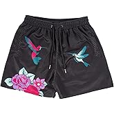 BOOMLEMON Mens Mesh Graphic Print Shorts Casual Fashion Cool Shorts Retro Active Gym Streetwear Short Pants