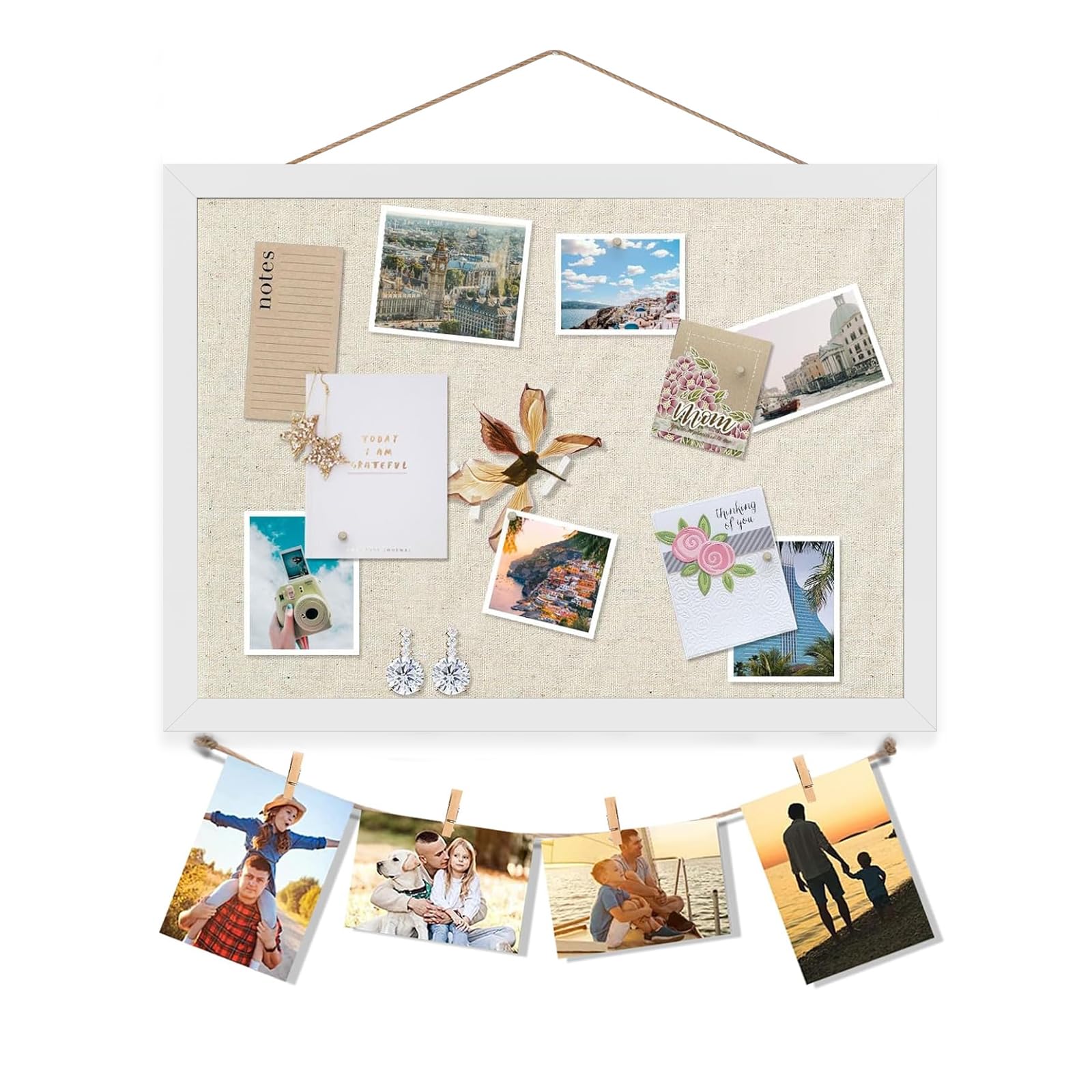 Cork Board Pin Board - Double-Sided 30 X 40CM Wooden Framed Cork Boards for Walls - Small Bulletin Board with Linen Surface - Notice Board for Home, Office, and School - 10 Pushpins Included