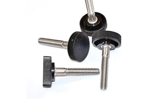 LOCEZY Four (4) Thumb Screws 1/4-20 x 1-1/2" Long Stainless Steel 1" Round Knurled Black Plastic Knob
