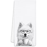 OSLYSOF Funny Samoyed Kitchen Towels, Samoyed Gifts Dish Tea Towels, Black and White Dog Lovers Owner Gifts Hand Towel for Kitchen, Coffee Bar Station Decor, 16x24 Inch