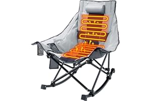 ZENPETIO Heated Camping Chair, Oversized Outdoor Rocking Chair with 3 Heat Levels, Portable Folding Heated Chair for Camp, Lawn, Sports, Winter Use (Battery NOT Included)