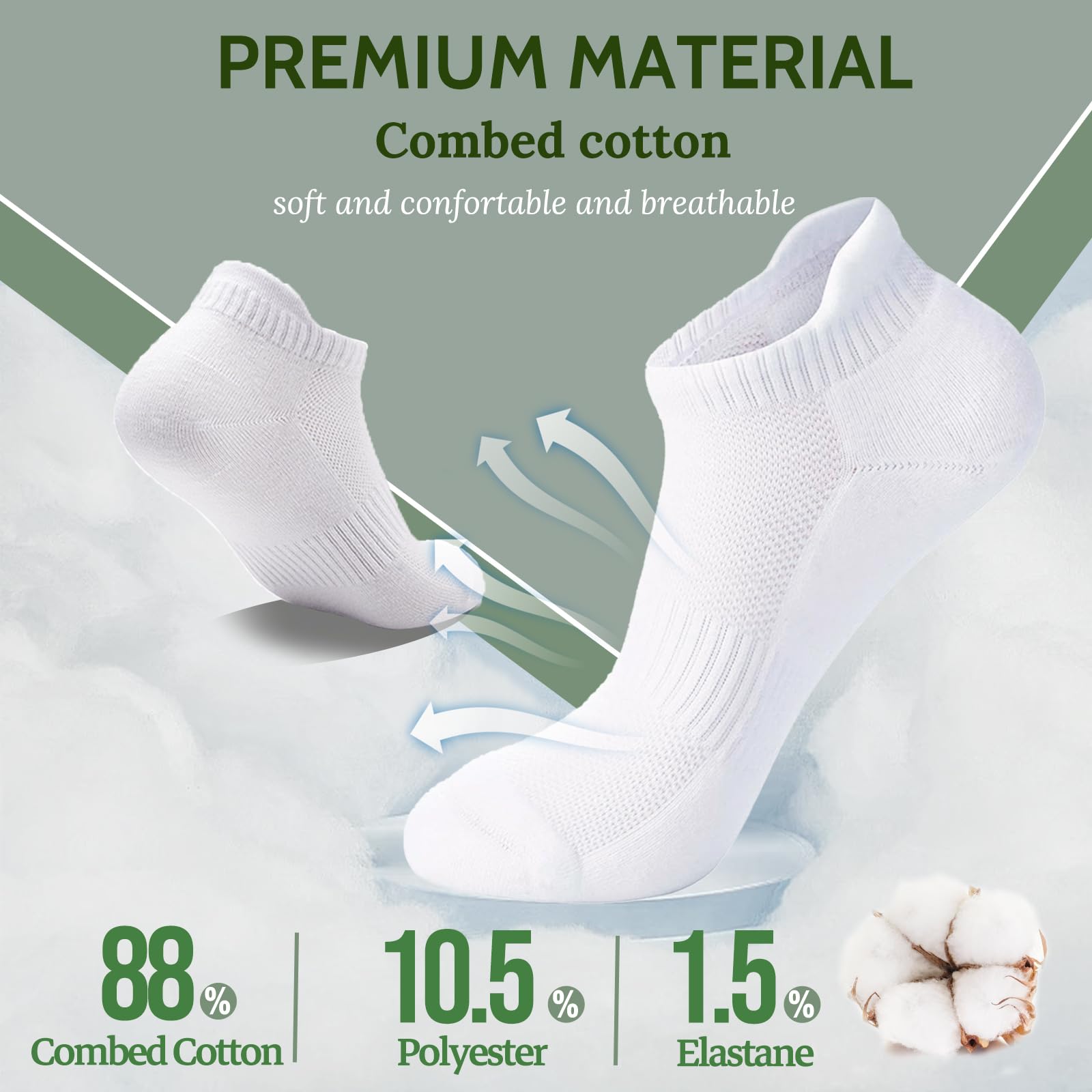 Wamicu 10 Paar Sneaker Socken Herren, Atmungsaktive Baumwolle Sportsocken, Kurz Halbsocken Laufsocken, Weiß, EU 43-46 3