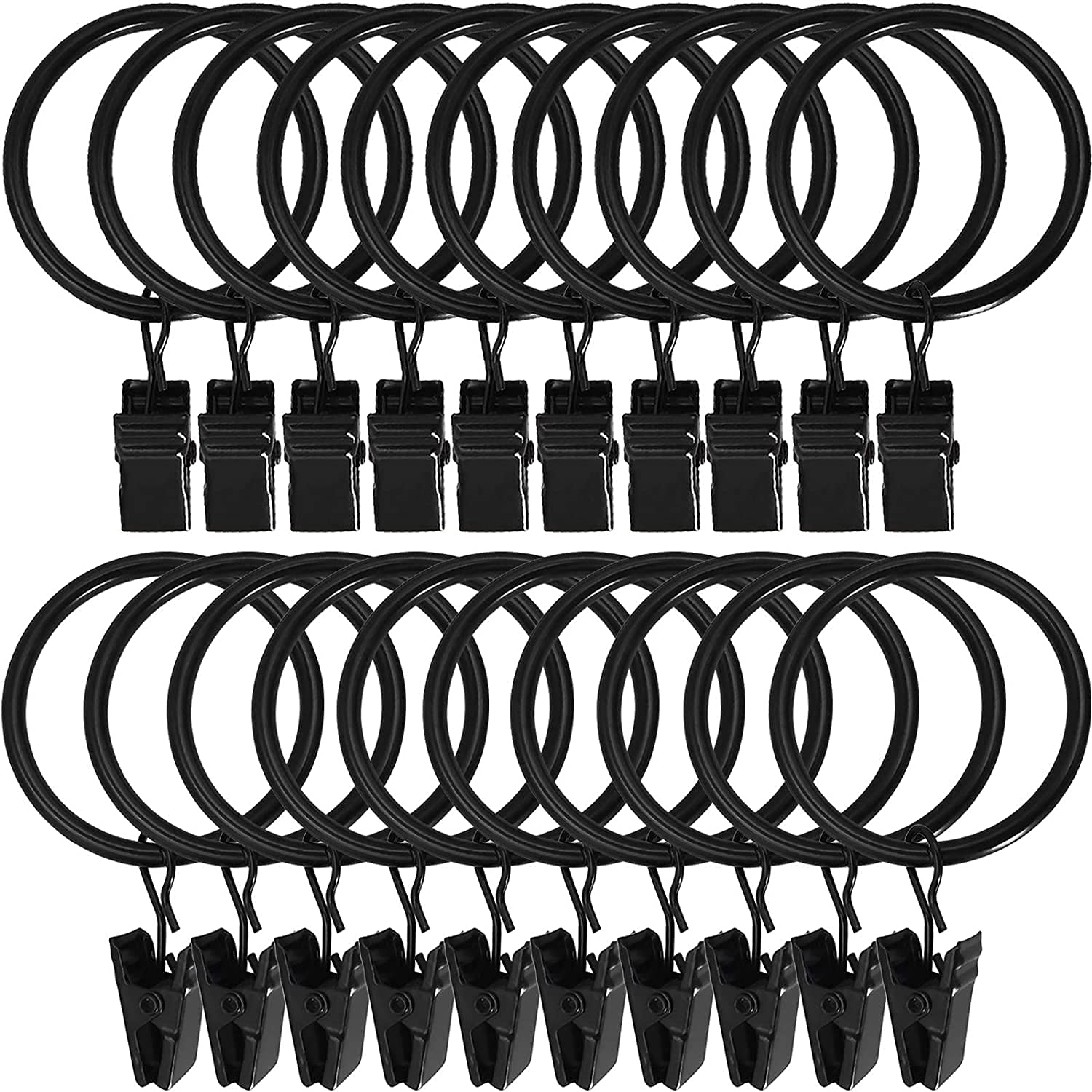 Gerhannery 30 Pack RingsCurtain Clips Strong Metal Decorative Drapery Window Curtain Ring with Clip Rustproof Vintage Compatible with up to 1 inch Drapery Rod Black (Black)