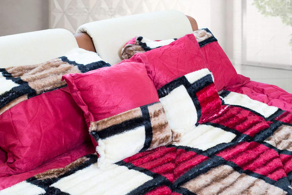 Buy Atmax 5 Piece Red And Ivory Luxury Velvet Comforter Set Queen