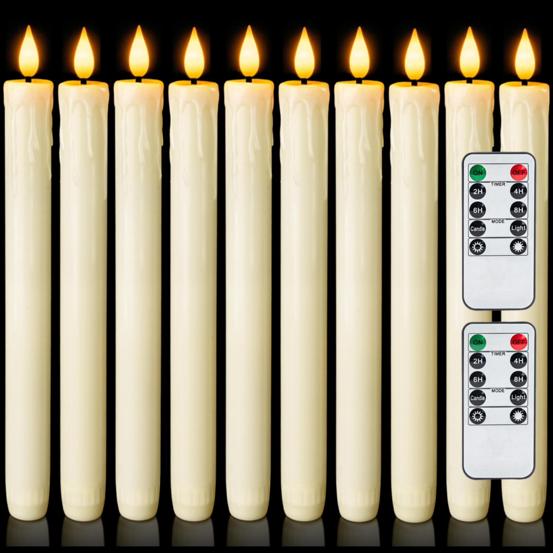Photo 1 of Homemory 12 Pcs Real Wax Flameless Taper Candles with Remote Timer and Dimmer, Battery Operated Candlesticks with Flickering Light, Ivory Window Candles, 9.6 Inches for Wedding Home Decor