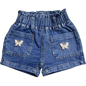 Baby Girls Elastic Waist Denim Shorts, Sparkly Butterfly Patches Casual Jean Summer Shorts for Little Girls
