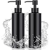 Cunhill 2 Pieces Black Hand Soap Dispenser Bathroom 12 oz Matte Black Hand Soap Dispensers with Stainless Steel Pump Refillable Modern Liquid Bottle for Kitchen Bathroom