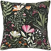 Beanstack Spring Pillow Covers Sage Black Wild Flower Plant Throw Pillows Case,Seasonal Floral Outdoor Decorative Square Linen Farmhouse Decor Cushion Covers for Home Sofa Bed Couch 18x18 Inch