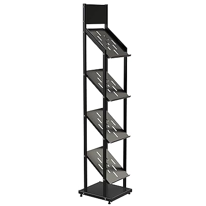Pragati Systems Gemini 4-Tray Magazine Display Stand, Black