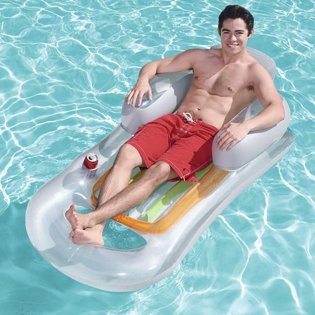 GT Inflatable Floating Row Floating Bed Water Cushion with Drink Holders Hammock Lounge Inflatable Rafts Swimming Pool Air Lightweight Floating Chair Lazy River Float for Adult (Random)