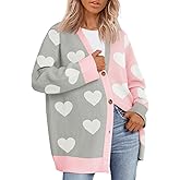 Saodimallsu Womens Heart Cardigan Sweaters Valentines Oversized Winter Color Block Button Up Cute Ribbed Sweater Coats