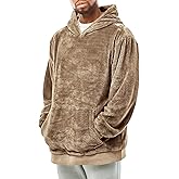 Runcati Mens Fuzzy Sherpa Pullover Hoodie Sweatshirts Long Sleeve Kangaroo Pocket Winter Fall Outwear Hooded