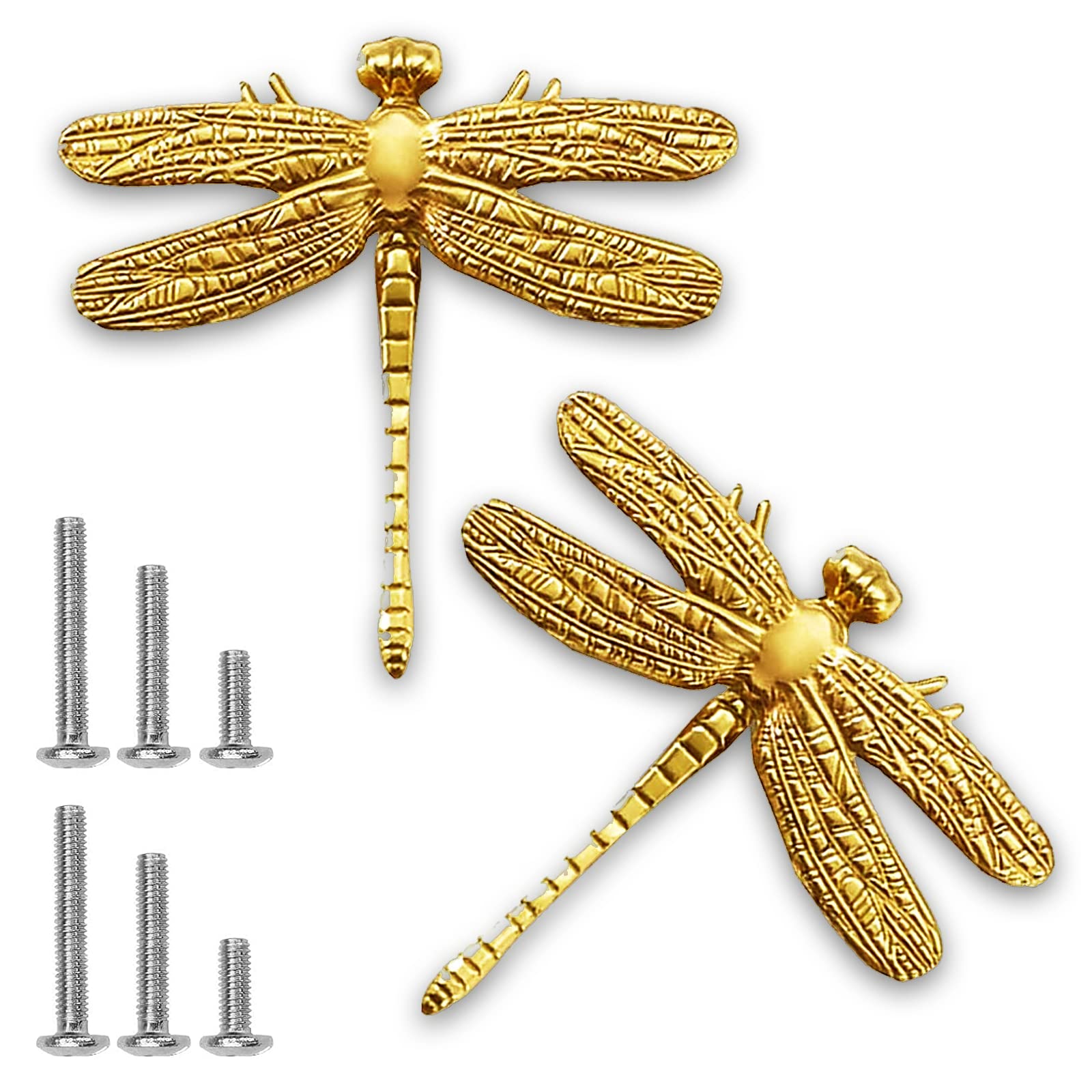Powerful Dragonfly Drawer Knobs, Vintage Cabinet Knobs Drawer Handles with 6 Pcs Screw, for Dresser, Cabinet, Wardrobe, Cupboard, Bathroom, Office (2 Pcs, 3"×2.1"×0.6") — image 1