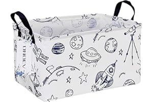 ONOEV Rectangular Folding Laundry Basket, waterproof Canvas Basket,gift basket,Suitable for children's room,Office,Clothes,Toys Storage (Blue Planet)