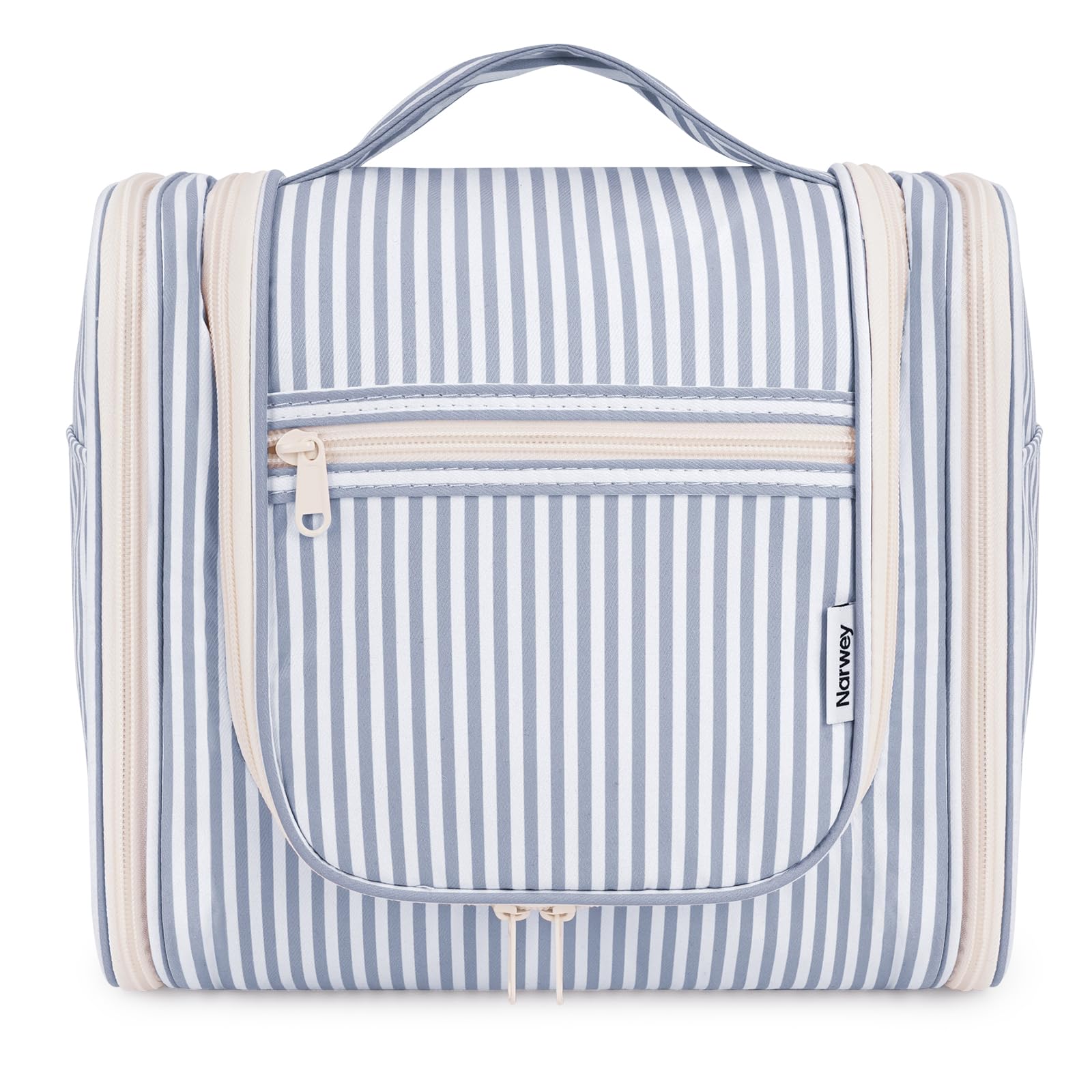 Photo 1 of Narwey Striped Hanging Travel Toiletry Bag for Women, Travel Bag for Toiletries, Makeup Bag Organizer Cosmetic Bags Make Up Bags for Women (Greyish Blue Stripe)