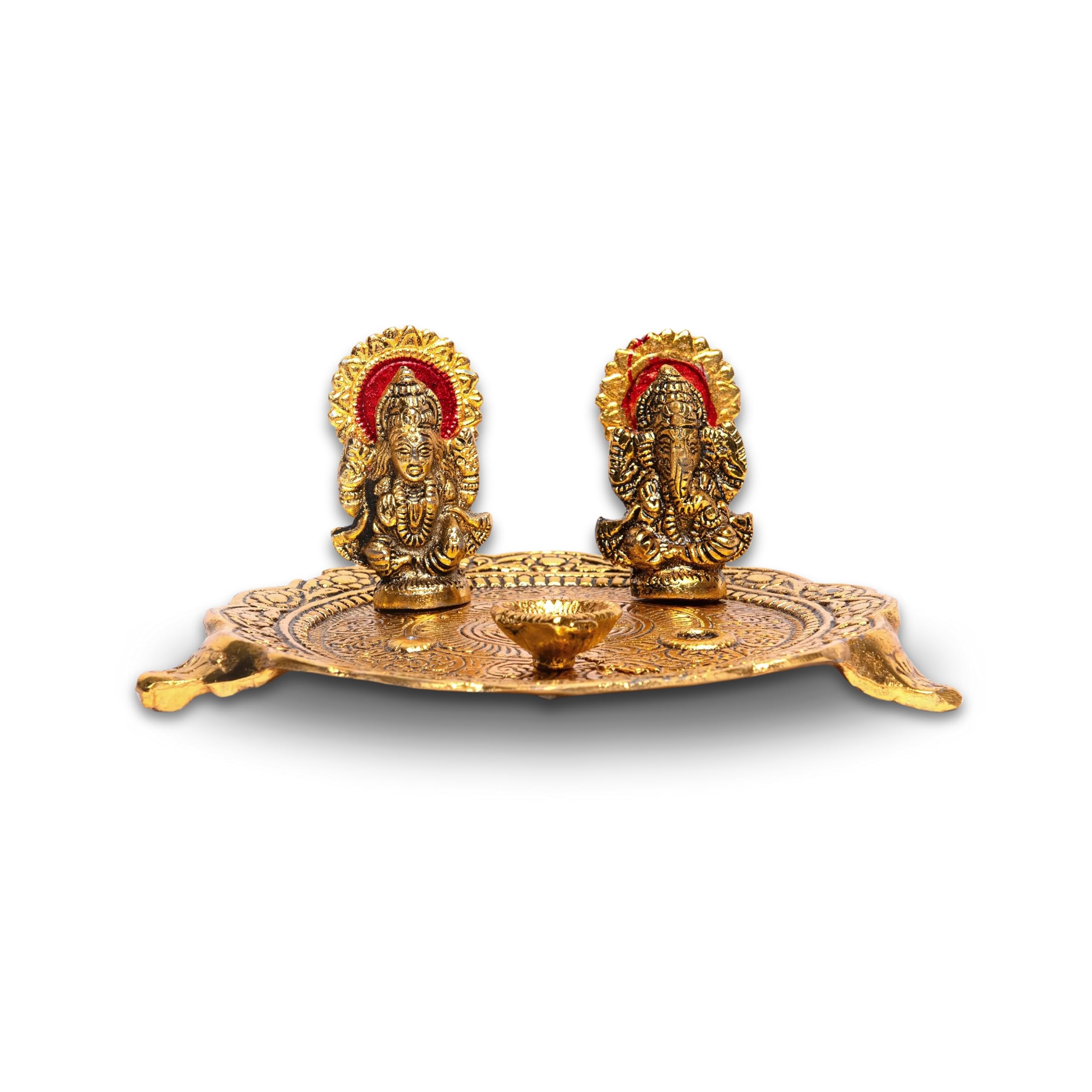 Wonder Care Golden Color Laxmi Ganesha Statue With Puja Plate |6" Puja Thali with diya and Ganesh Laxmi idols for Diwali Puja|Deepawali Gift Items|Indian Pooja Thali for Dhanteras pooja.