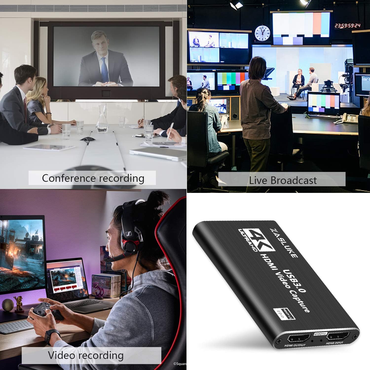 ZasLuke 4K HDMI Game Capture Card, USB 3.0 HDMI Video Capture Device with HDMI Loop-Out 1080P 60FPS Live Streaming Game Recorder Device for PS4, Nintendo Switch, Xbox One&Xbox 360 and More (Black): Computers & Accessories