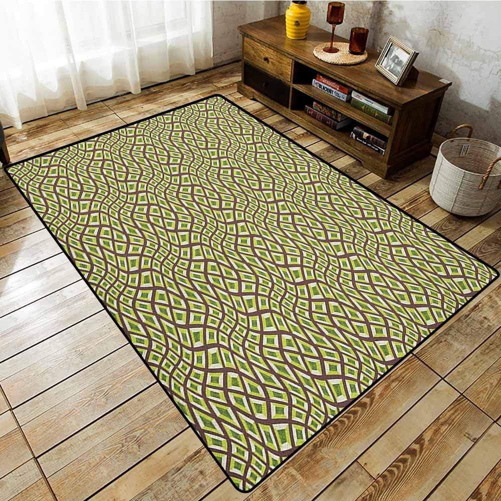 Bedroom Rug，Abstract，Lines and Squares Design Pale Colors Ornate