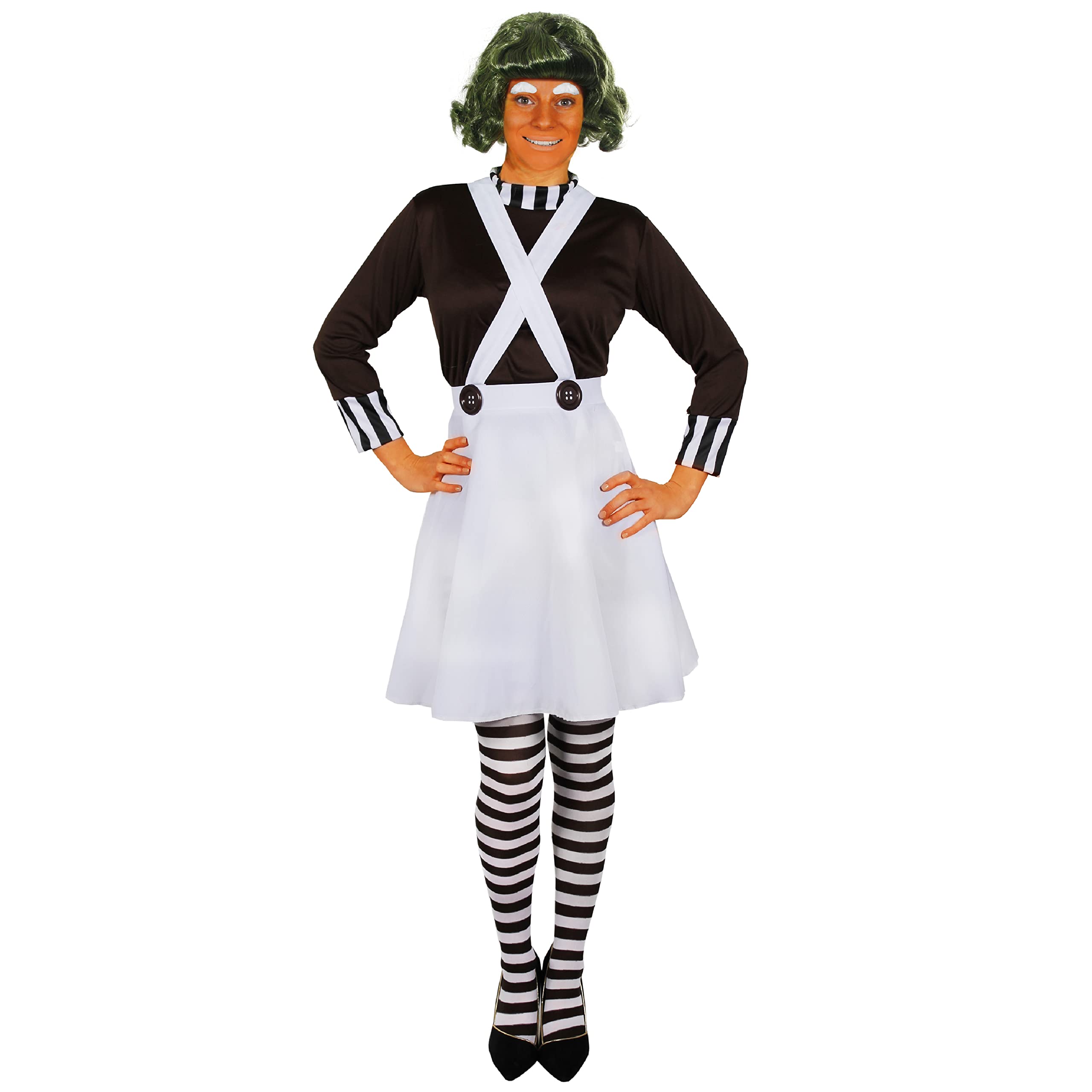 Ladies Chocolate Factory Worker - Medium - Fancy Dress Costume Book Week Character Brown Top + White Dungarees