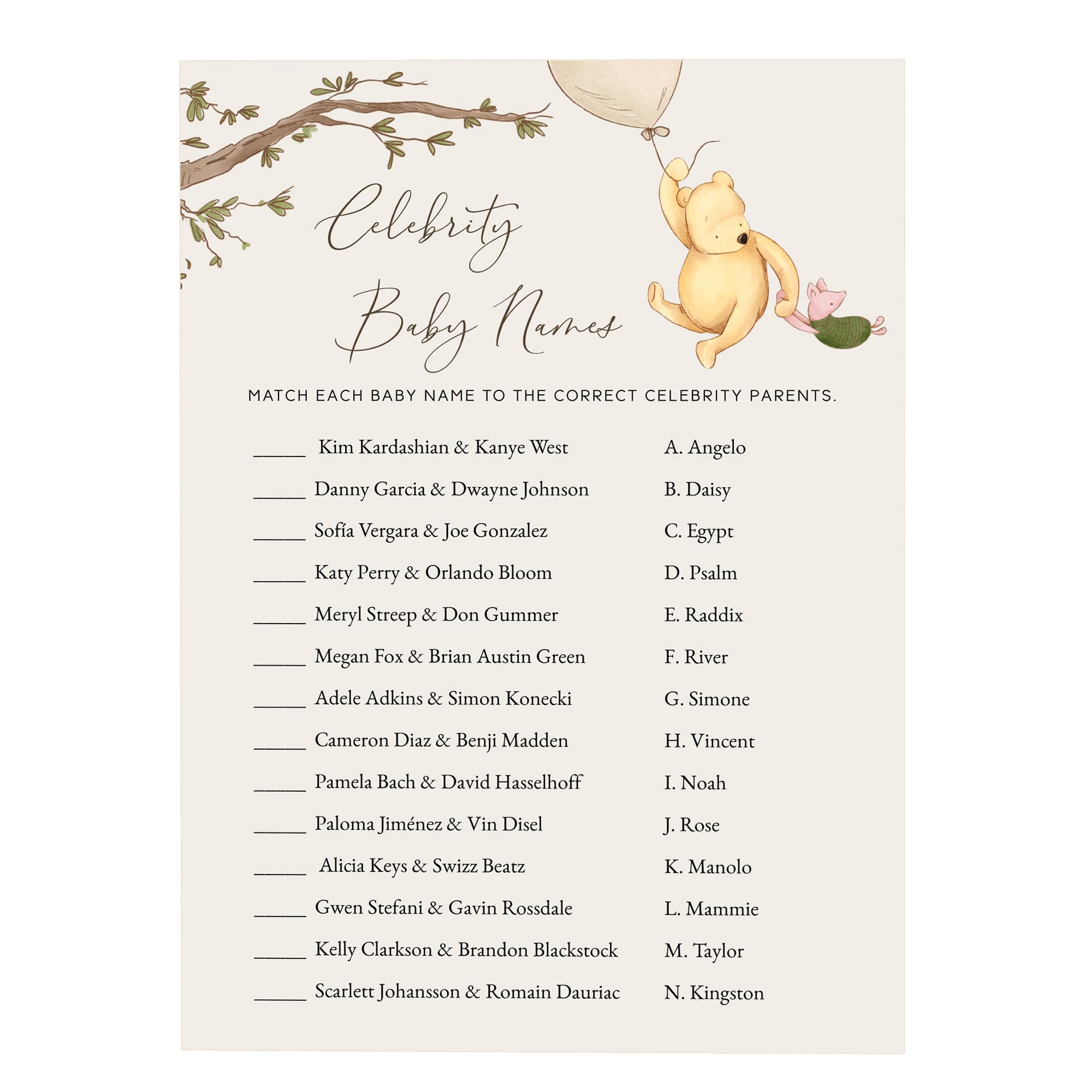 Photo 1 of Winnie Baby Shower Games, Celebrity Baby Names, Baby Shower Game Cards, Set of 30, Winnie The Pooh Party Favors, Baby Shower Party Games Supplies & Activities, Baby Shower Decorations
