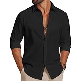 COOFANDY Men's Casual Button Down Shirts Long Sleeve Cotton Beach Wedding Shirt Summer Linen Shirt for Men