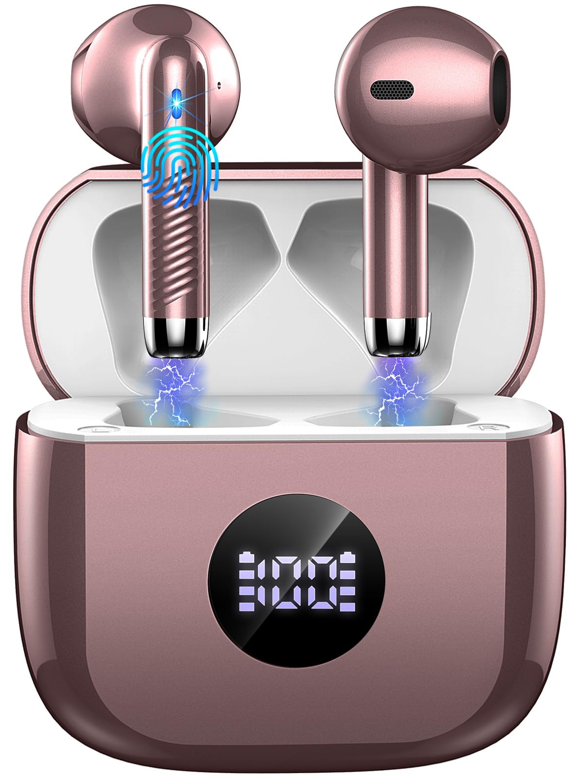 Wireless Earbuds, Bluetooth 5.4 Headphones in Ear with 4 ENC Noise Cancelling Mic, Bluetooth Earbuds 40H Playtime, Wireless Earphones HiFi Stereo Deep Bass, IP7 Waterproof, USB-C Fast Charge Rose Gold