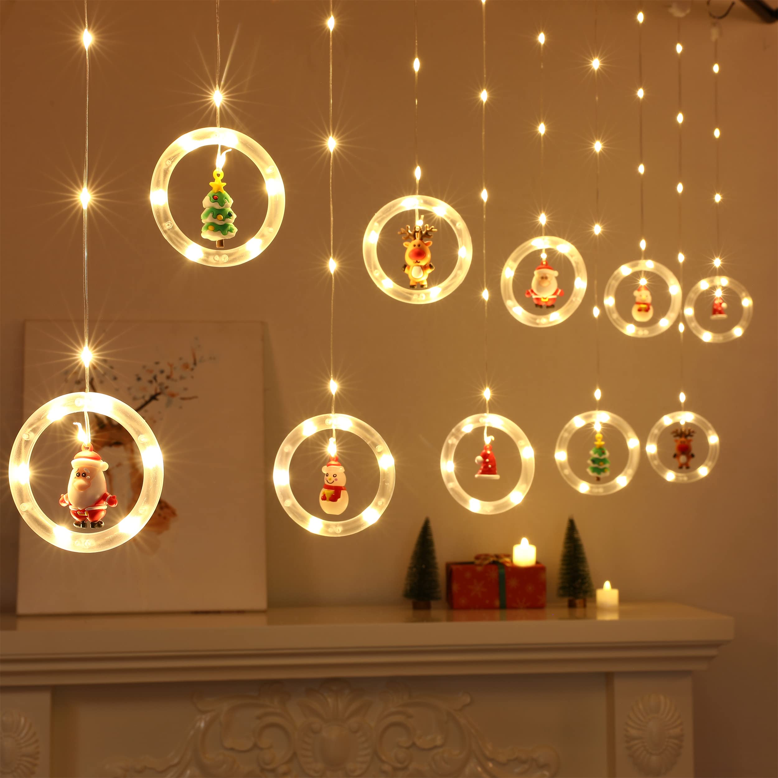 Alytimes Christmas Window Curtain Lights, 3m Long 100LED Waterproof USB Powered String Light for Bedroom, Christmas Curtain Fairy Lights for Indoor Outdoor