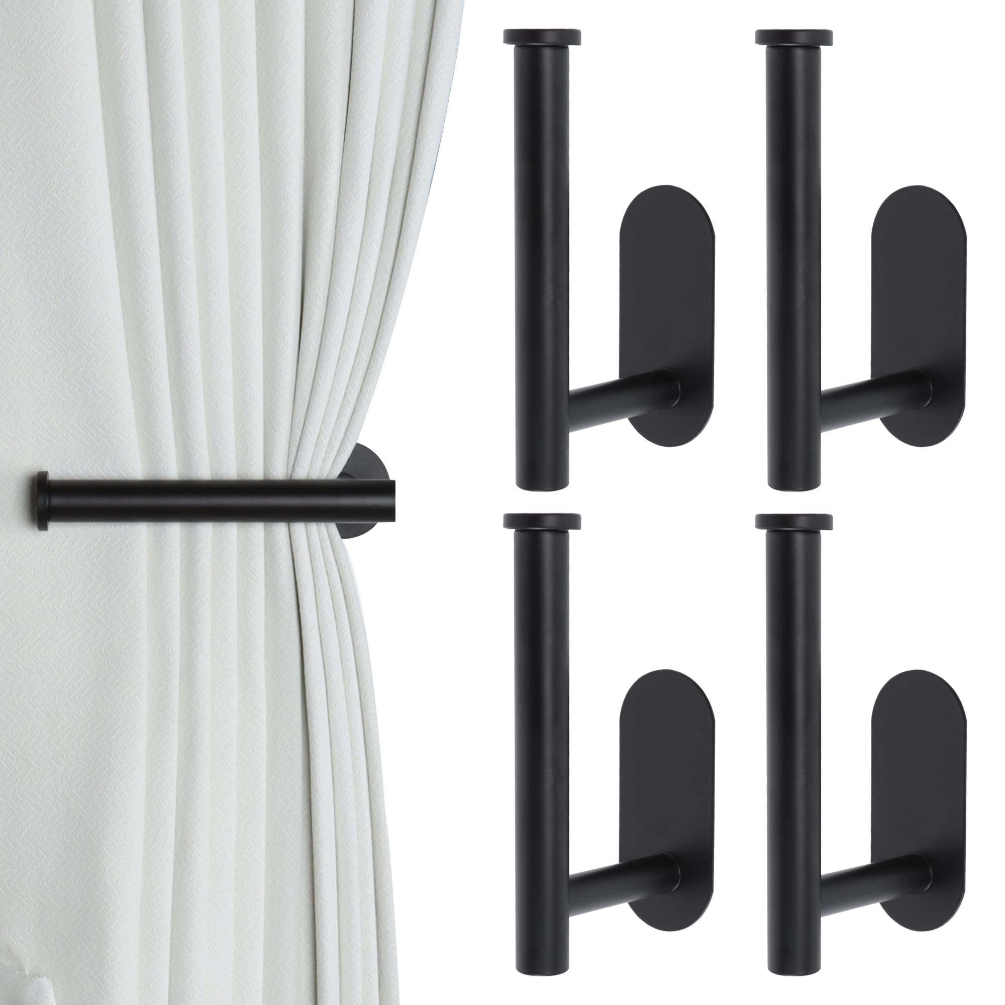 Photo 1 of Groleca Adhesive Curtain Holdbacks - 4 Pack No Drill Tie Backs Hooks for Drapes, Damage-Free Wall Mounted Curtain Holders with Strong Adhesive (Black)