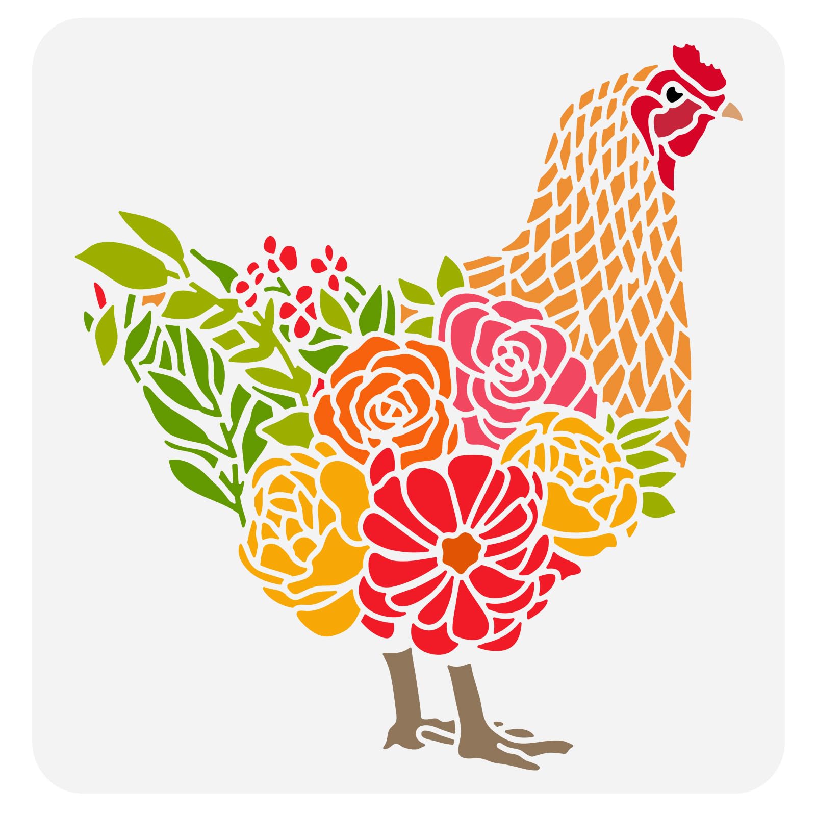 FINGERINSPIRE Chicken Stencil 30x30cm Rooster with Flowers Grass Drawing Template Hen Rooster Farmhouse Stencil Plastic PET Painting Stencils for Home Farm Furniture Wall Floor Decoration