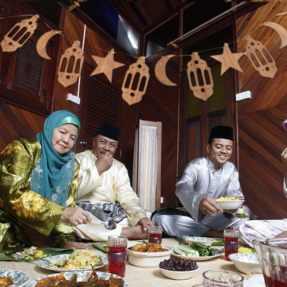 Grehod Bobody Home Hanging Moon Lantern Star Crafts Pedant with 1.5M Ropes Eid Ramadan Mubarak Hollow Wooden Decorations serviceable