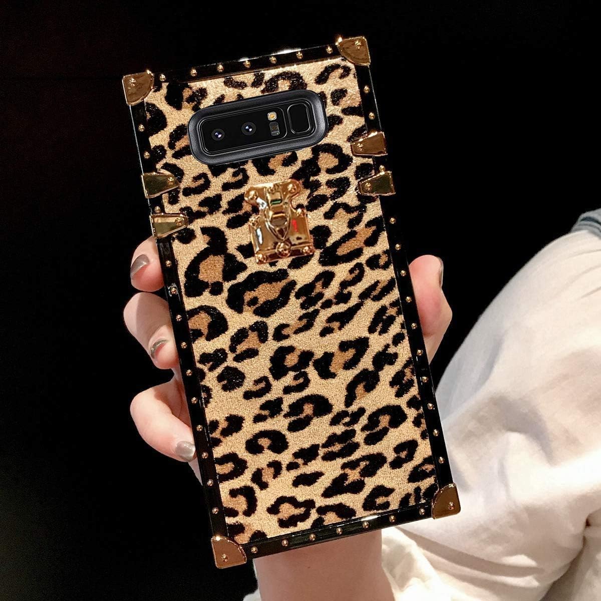 Compatible for Samsung S9 Plus case,Babemall Elegant Premium Leopard Square TPU+PU Leather Reinforced Corners Protective Shockproof Full Body Protective Back Case (Gold)