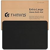 THMINS Black Stone Bath Mat, 32''x20'' Non-Slip Diatomaceous Earth Stone Bath Mat, Super Absorbent Quick Drying for Bathroom/Kitchen, Easy to Clean