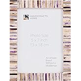 Handicrafts Home Vintage 5 by 7 Picture Frame, Handmade Decorative Ivory Pearlescent Photo Frame with Bone Striped Inlay for Wall & Tabletop Display, Vintage & Modern Home Decor for Living Room, Bedroom, Office & Gallery Wall, Vintage Decor