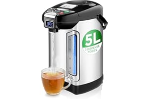 NutriChef Digital Water Boiler and Warmer - 5L/5.28 Qt Stainless Electric Hot Water Dispenser w/LCD Display, Rotating Base, Keep Warm, Auto Shut Off, Safety Lock, Instant Heating for Coffee & Tea