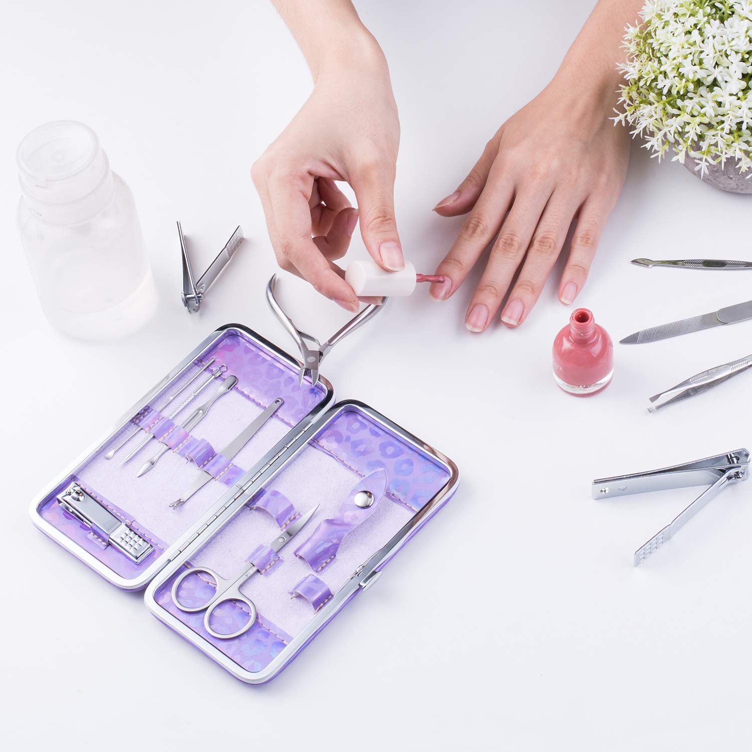Nail Clippers Manicure Pedicure Set - 12 in 1 Nail Care Kit - Lightweight and Portable - Durable and Efficient - Compact Grooming Kit - Sturdy and Attractive Tool Kit Case (Purple)