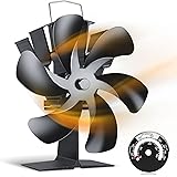 Wood Stove Fan, 6 Blades Heat Powered Stove Fan with Thermometer, Stove Fans Non Electric for Log Burner/Burning/Wood Burner 
