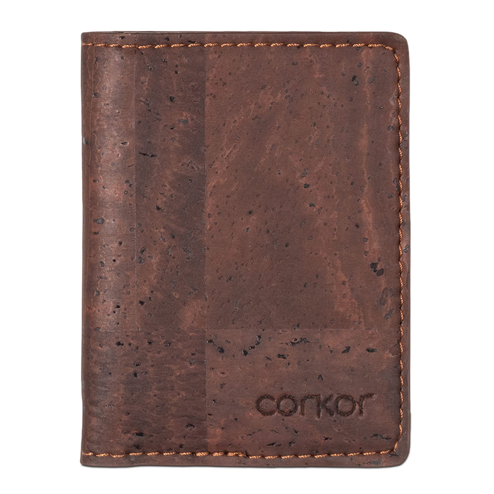 Corkor RFID Wallet Slim Men Women Minimalist Vegan Non Leather Vegetarian Cork , Small, Dark Brown