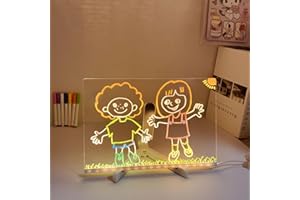 LED Light Drawing Board, Creative DIY Acrylic Message Board with Stand, USB Powered, 3 Sizes (15x15cm/20x20cm/30x20cm), Erasa