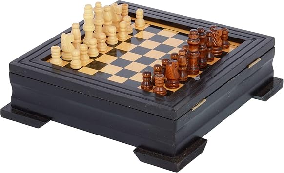 Kids Mandi Small Wooden Chess Set with Chess Pieces and Square Shape Case (6 x 6-inches)