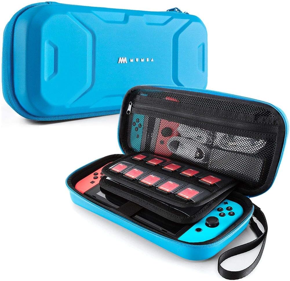 Mumba Carrying Case for Nintendo Switch, Deluxe Protective Travel Carry Case Pouch for Nintendo Switch Console & Accessories [Dual Protection] [Large Capacity] (Blue)